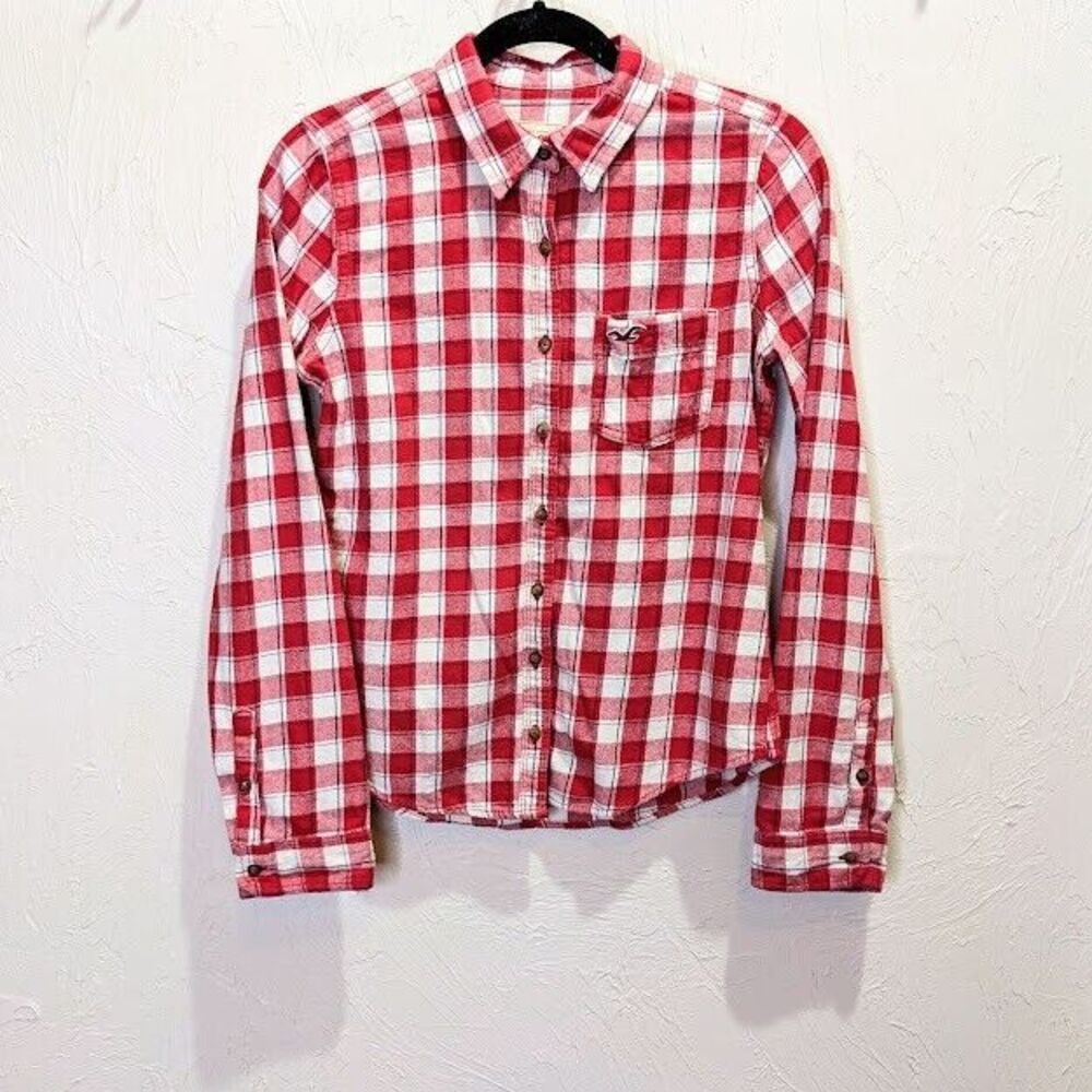 Hollister Flannel Button Up | Womens M Fall Red Plaid Long Sleeve Casual Shirt